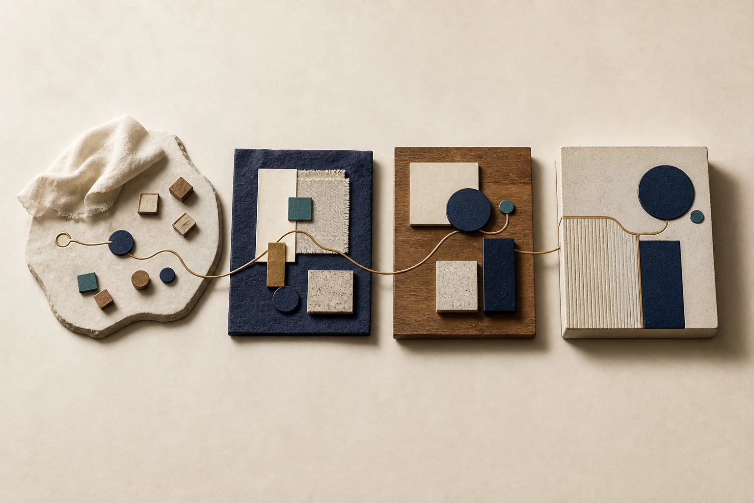 Four connected compositions represent a continuous working process.